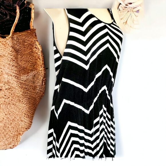 Midi sleeveless black and white striped knit dress size medium by a.n.a. - Picture 3 of 9